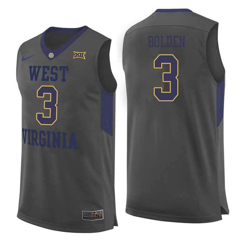 Men #3 James Bolden West Virginia Mountaineers College Basketball Jerseys Sale-Gray